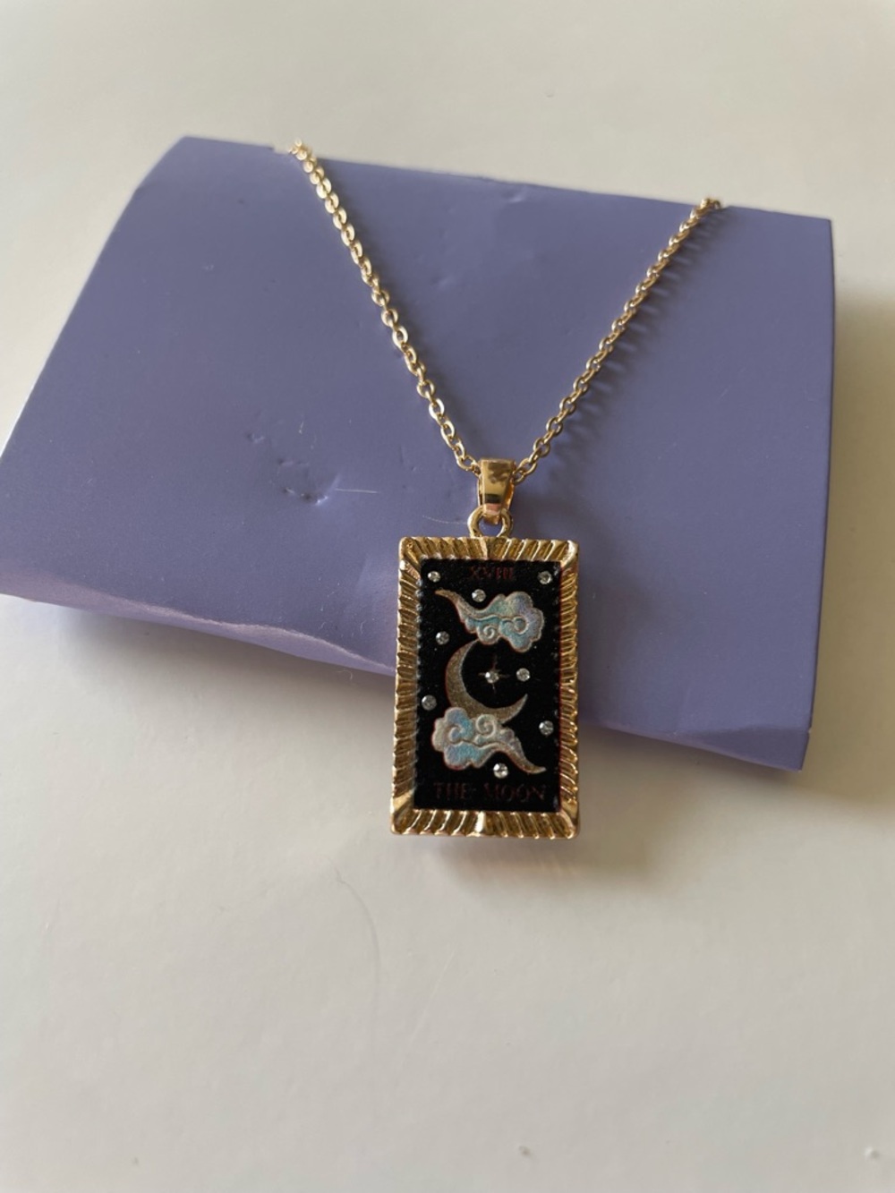 Claire's Gold-Tone Black Enamel Moon & Cloud Pendant Necklace